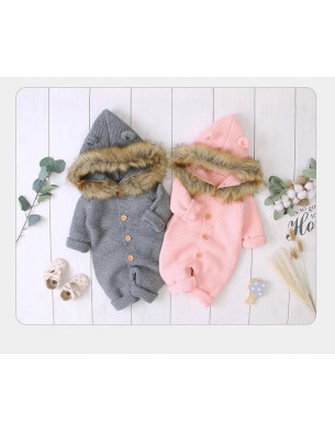 6M-24M Warm Winter Knitted Sweater Hooded Romper Baby