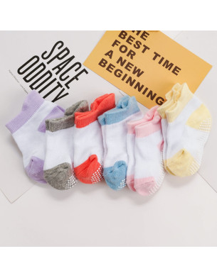 Non Slip 6 Pair Socks Combed Cotton for Kids, Anti Skid Socks 3Y-5Y size Girl