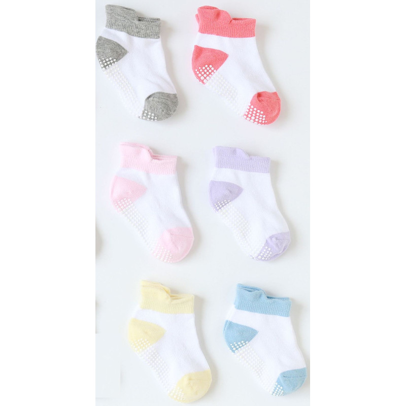 Non Slip 6 Pair Socks Combed Cotton for Kids, Anti Skid Socks 3Y - 5Y size Girl
