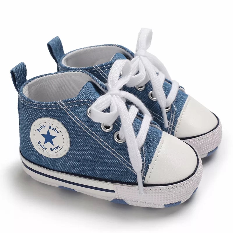 First Walker Canvas shoes crib Baby, High Top Ankle shoes Boy Blue