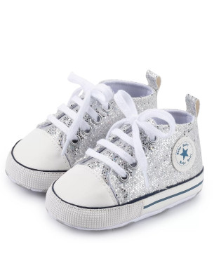 First Walker Casual sequins canvas shoes soft sole prewalker toddler baby Ankle shoes Silver