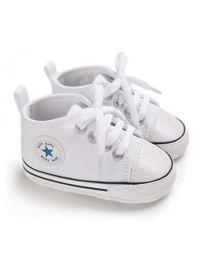 First Walker Canvas shoes crib Baby, High Top Ankle shoes Boy and Girl White 