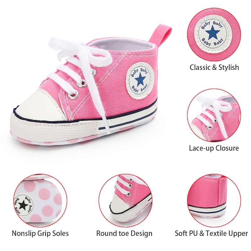 First Walker Canvas shoes crib Baby, High Top Ankle shoes Girl Pink