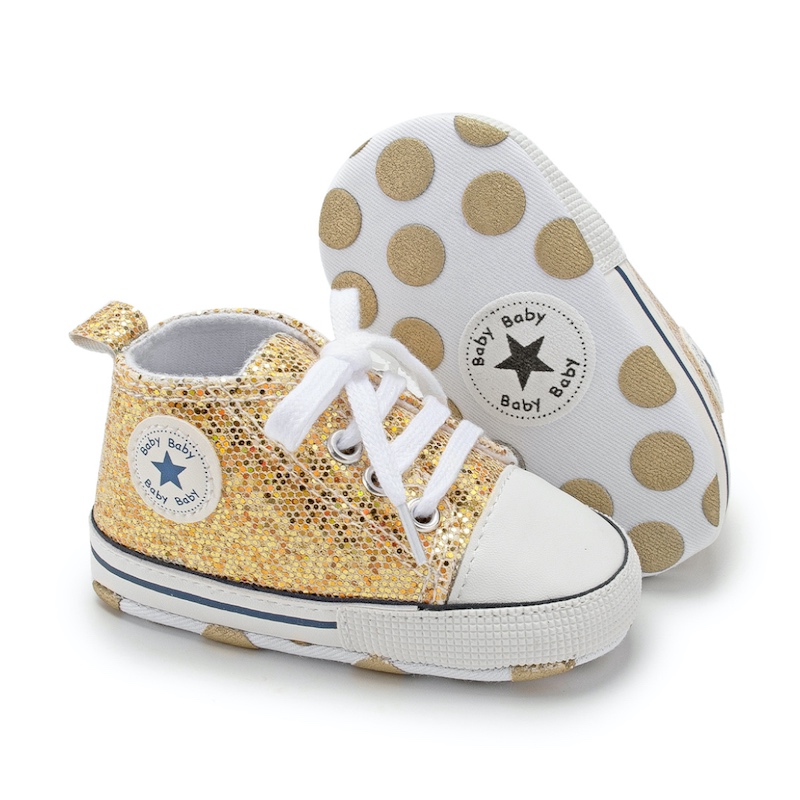 First Walker Casual sequins canvas shoes soft sole prewalker toddler baby Ankle shoes Gold