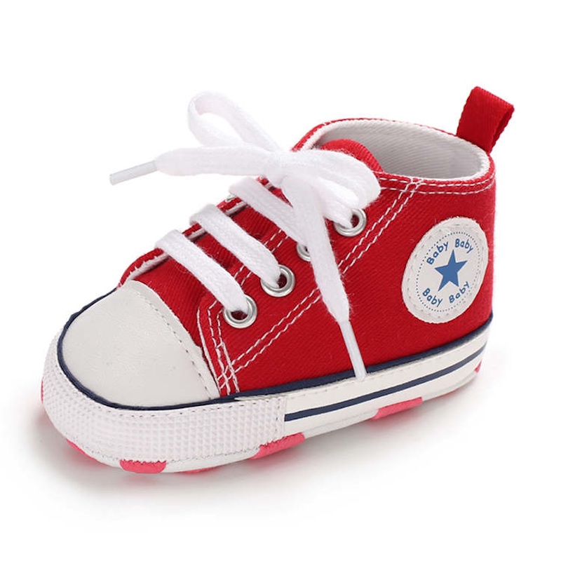 First Walker Canvas shoes crib Baby, High Top Ankle shoes Boy and Girl Red