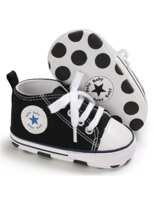 First Walker Canvas shoes crib Baby, High Top Ankle shoes Boy and Girl Black