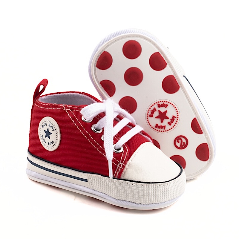 First Walker Canvas shoes crib Baby High Top Ankle shoes Boy and Girl Red