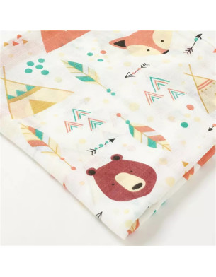 Super Soft Bamboo Organic cotton Muslin Baby Swaddle Blanket - Red Bear Fox