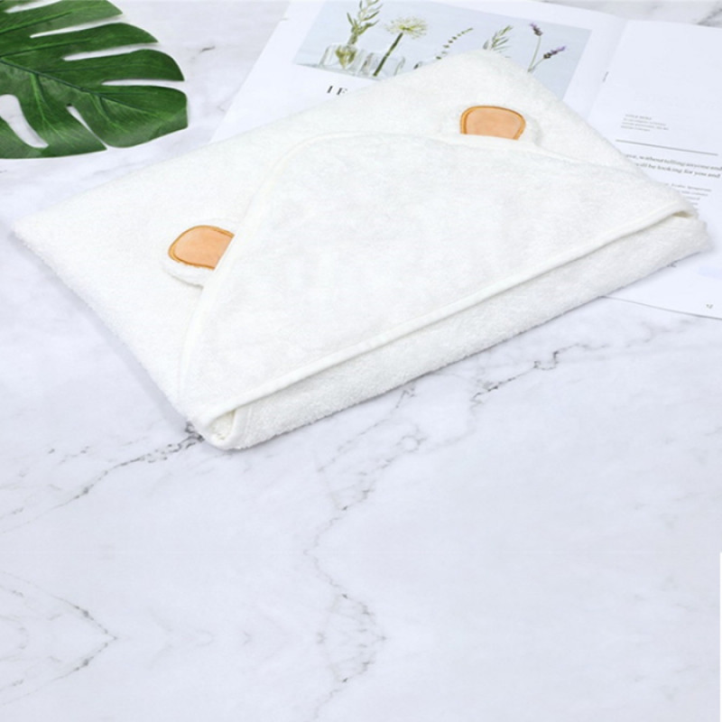 Highly Absorbent White Plush Soft Baby Hooded Towel 100% Bamboo Quick Dry, Hypoallergenic 35 x 35 Inch Ideal for Sensitive Skin Newborn-3Y