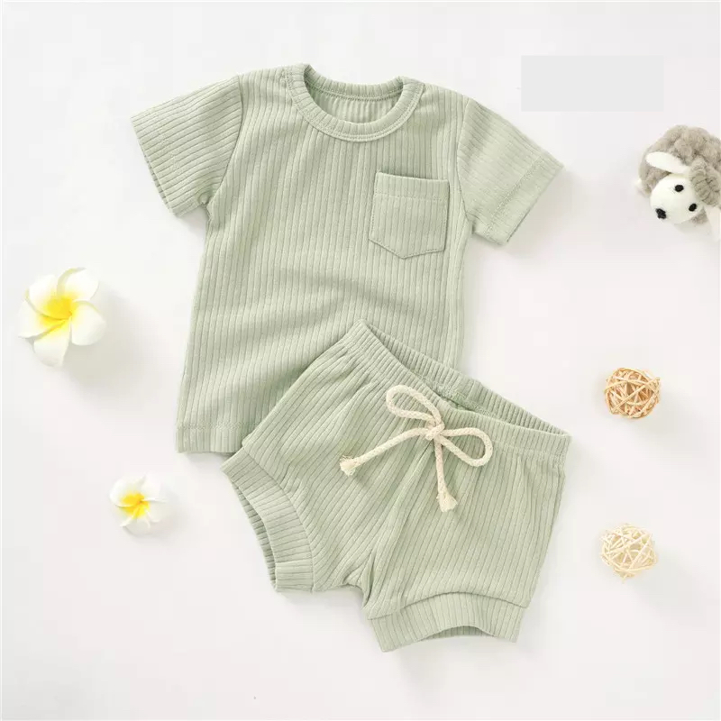 Summer Organic Cotton Ribbed Set Pajamas Shirt Shorts Toddlers 2T-4T
