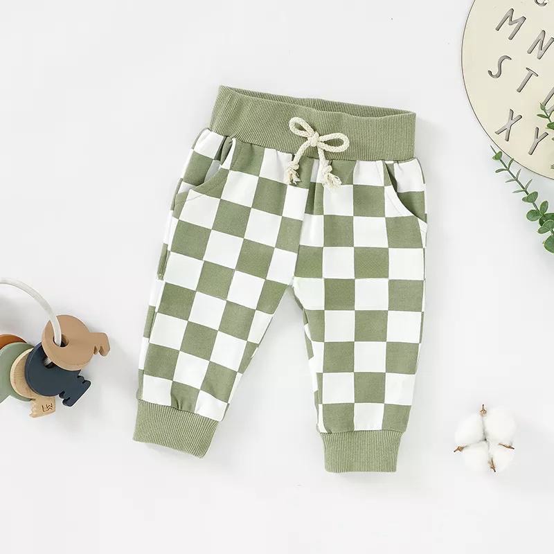 Toddler Pullover Drop Sleeve Elastic Plaid Pants Organic Cotton French Terry