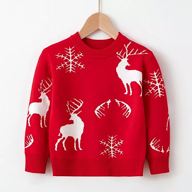 2Y-6Y Snowflake Elk Sweater Toddler kids Winter Knit Top