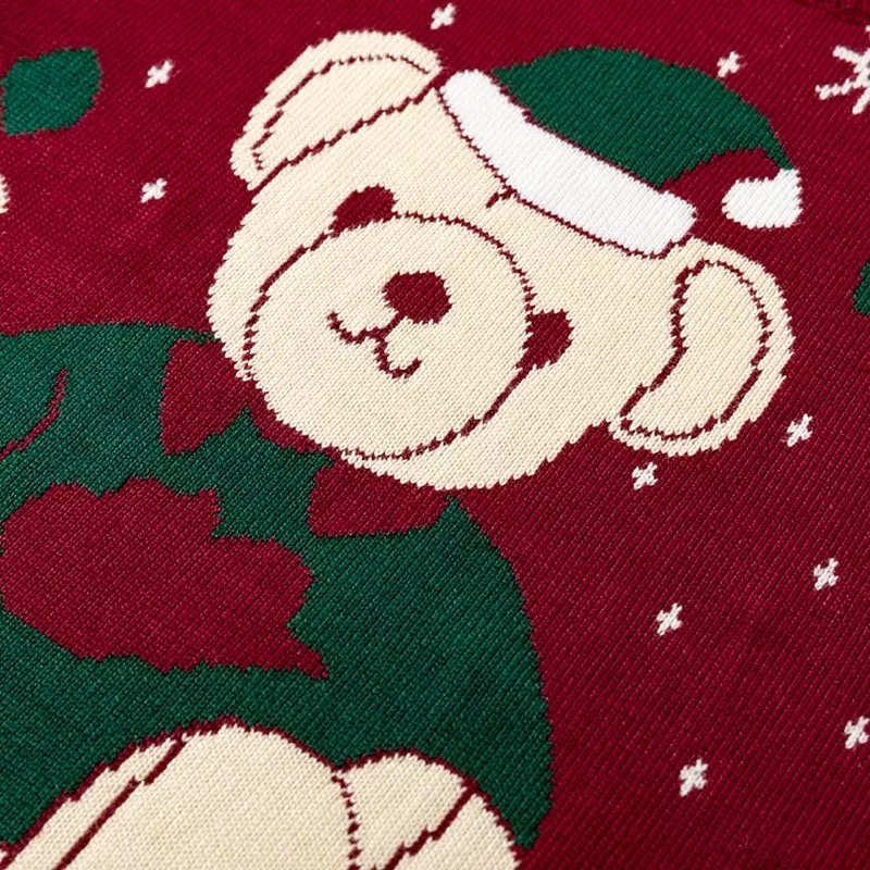 2Y-6Y Teddy Bear Print Sweater Winter Crew Neck Knit Top