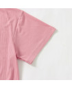Stretchy Bamboo O Neck Short Sleeve Ribbed Women Nightgowns Short, Women Lounge Dress B014 Carnation Pink
