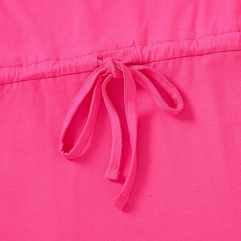Rayon Pregnancy Dress O Neck Short Sleeve Knot Waist Solid Dress Bright Pink D025