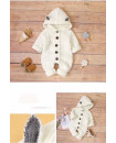 White 3M-24M Three Dimensional Small Ear Hooded Knitted Baby Romper
