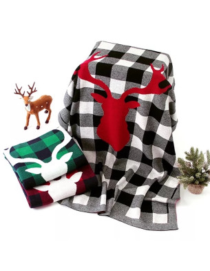 Deer Classic Grid Cotton Knitted Baby Blanket 100x80 cm 