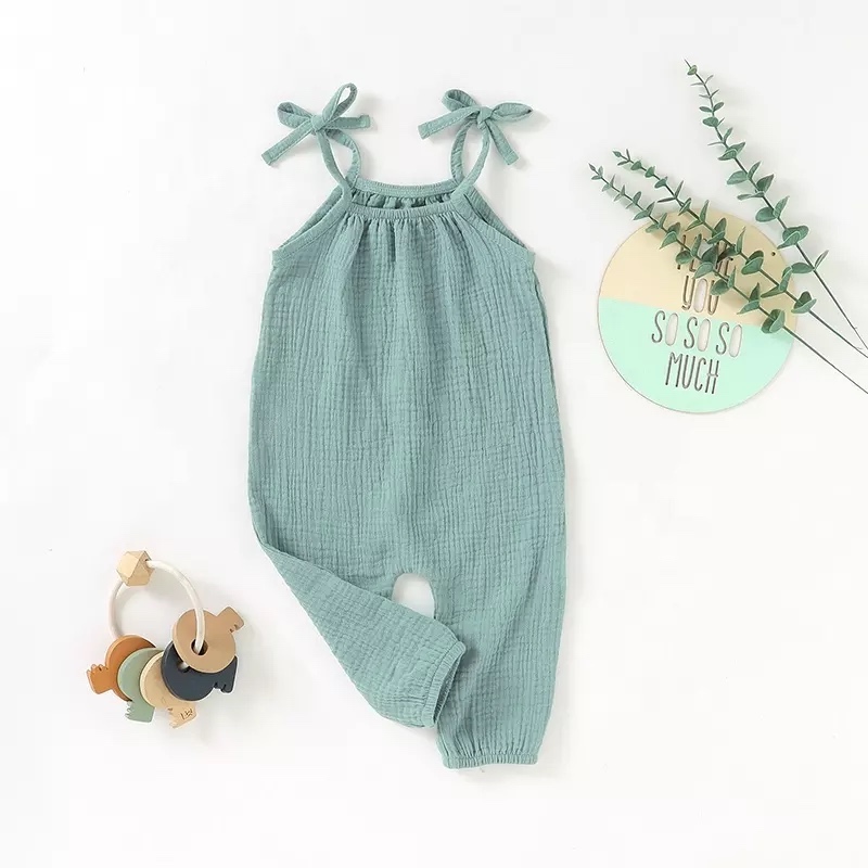 Green 6M-24M Organic Cotton Muslin Baby Tie Print Lace up Jumpsuit