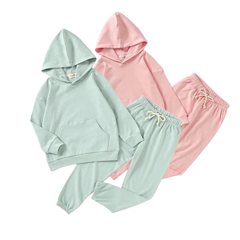 Organic Cotton 2Y-7Y Autumn Winter Casual Pullover Hooded Sweatshirt Pant set BS85F