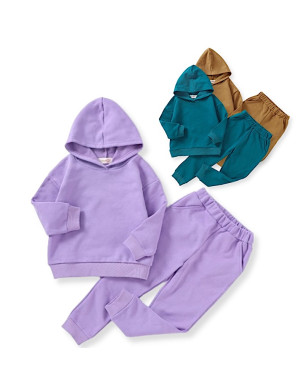 Winter 2Y-7Y Organic Cotton, Polyester Pullover Hooded Sweater Pant set-BS63F