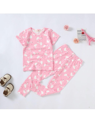 Pajama Set 2Y-7Y Organic Cotton O-neck Super Soft And Breathable Pink Swan HY6001-1