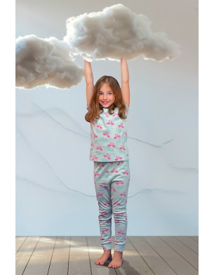 Pajama Set 2Y-7Y Organic Cotton O-neck Super Soft And Breathable Flamingo HY6001-5