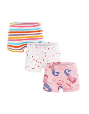 Little Girls 2Y-7Y Set of 3 Boxer Briefs Underwear combed cotton - PJ102-Mermaid group H370
