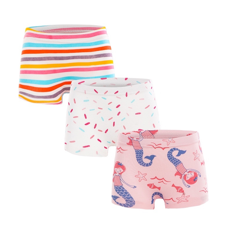 Little Girls 2Y-7Y Set of 3 Boxer Briefs Underwear combed cotton - PJ102-Mermaid group H370