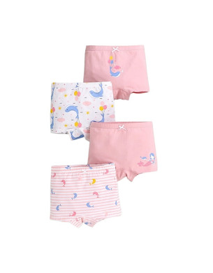 Girls Underwear Pack of 4 Combed Cotton Boxer Briefs SJ278 Pink Dolphin H806