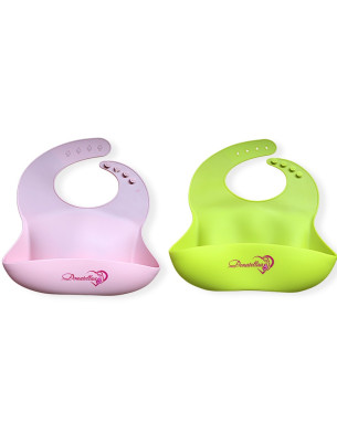 Soft 6M-36M Silicone Bibs Set of 2 Light Pink Lime Green with Food Catcher washable Girl Set