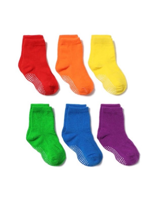 Colorful Age 1Y-8Y unisex socks  Non-slip Cotton solid colors Set of 6 Pairs