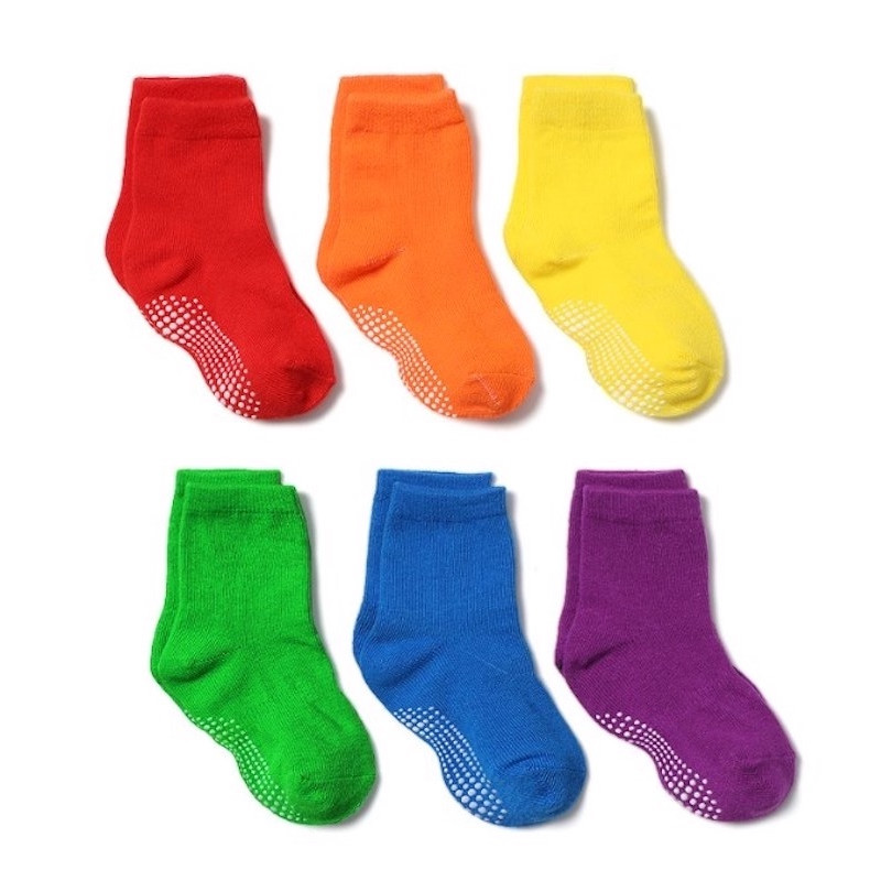 Colorful Age 1Y-8Y unisex socks  Non-slip Cotton solid colors Set of 6 Pairs