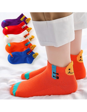 Smiley colorful socks 3Y-12Y summer 5pack breathable Cotton mesh socks 