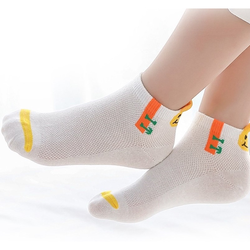 Smiley colorful socks 3Y-12Y summer 5pack breathable Cotton mesh socks