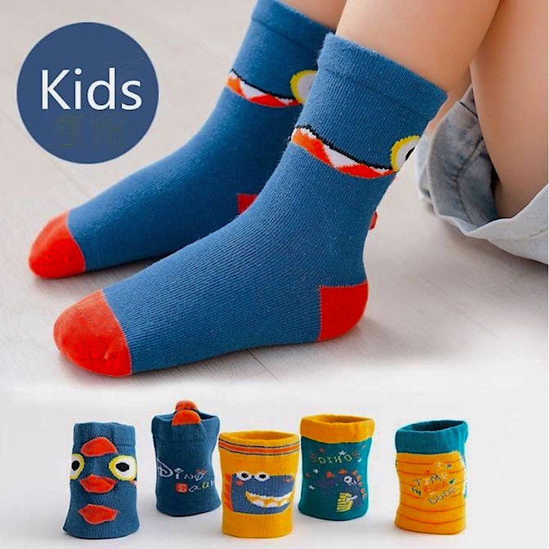 Children's 3Y-5Y Set of 5 cartoon dinosaur crew colorful socks for boys-KS55