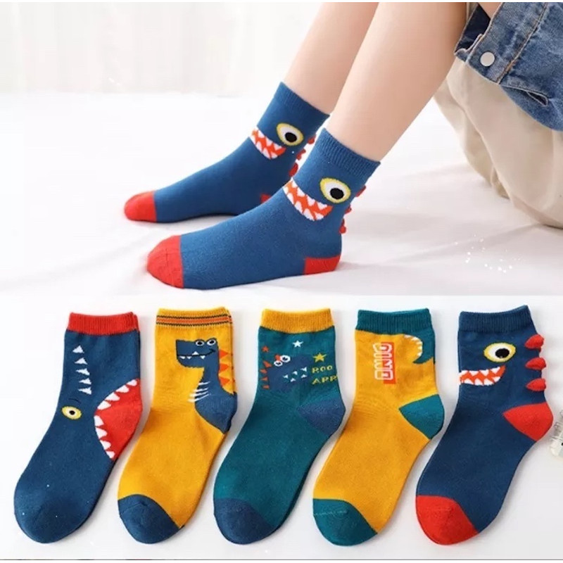 Children's 3Y-5Y Set of 5 cartoon dinosaur crew colorful socks for boys-KS55