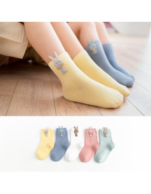 Girls 6-12 Years Rabbit Design Set of 5 Pairs Cotton Quarter Socks KS125 