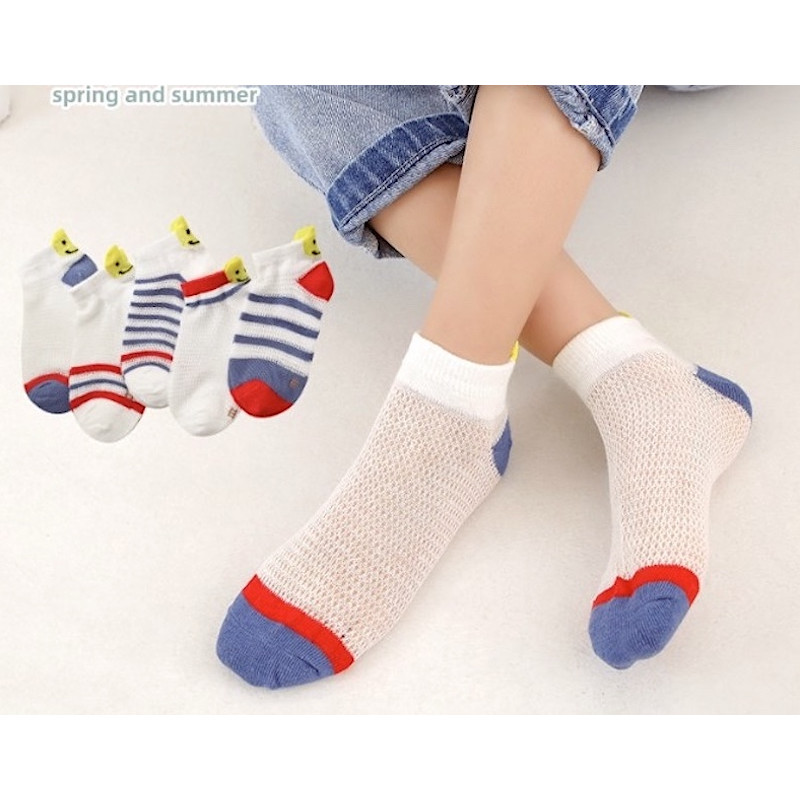 Smiley Mesh 6-12 Years Summer Spring Socks White Set of 5 Pairs KS225