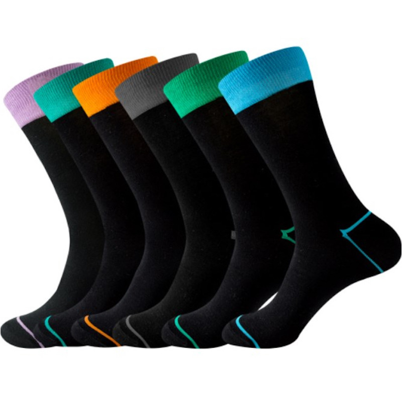 Unisex EU 38-46 Anti-Odor Black Socks Colorful Cuffs Premium Bamboo Crew Socks Super Soft 6 Pairs 