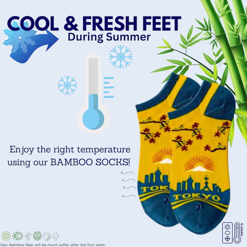 Men’s EU 39 - 43 Anti odor Bamboo Summer Ankle Socks Tokyo design Soft breathable Set of 4 Pairs