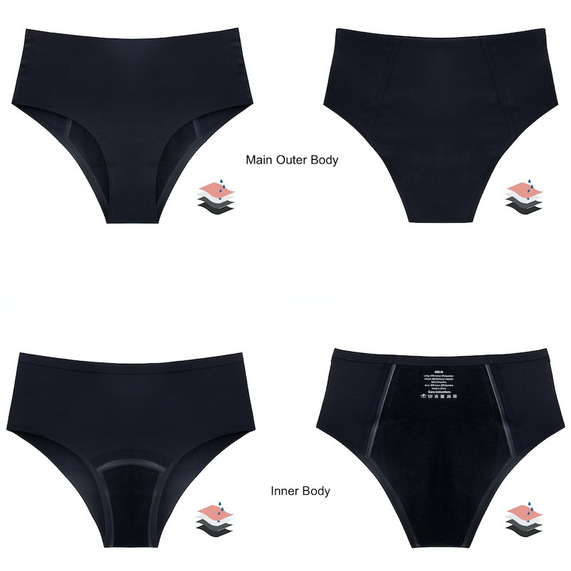 High Waist Seamless Period Menstruation XS-2XL underwear BLACK