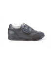 Made in Spain EU23-EU35 School Sports shoes reinforced PVC Toe Napa Leather Single Strap velcro sneakers Non Slip Rubber Black 