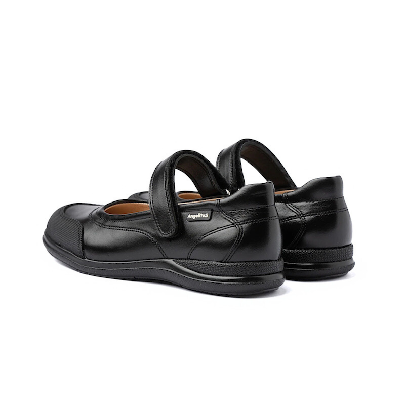 Made in Spain Girls EU23-EU35 School Shoes Napa Leather Ballerina reinforced PVC Toe Velcro closure Non Slip Rubber Black