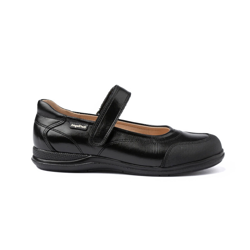 Made in Spain Girls EU23-EU35 School Shoes Napa Leather Ballerina reinforced PVC Toe Velcro closure Non Slip Rubber Black