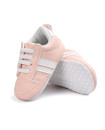 Indoor stripe 6M-18M design PU leather breathable non slip fabric bottom baby sneaker Pink 