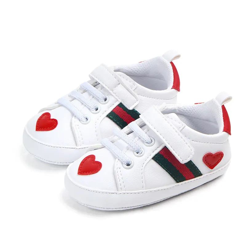 Baby shoes 6–18-month pu Anti-slip sneakers White Red Heart
