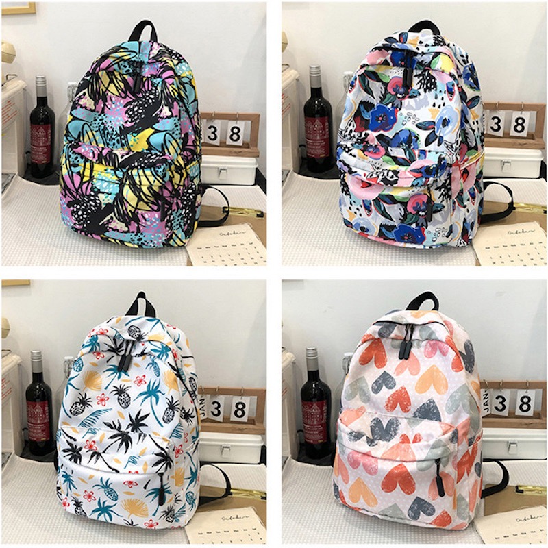 Junior High School College Student Graffiti Hearts Floral Color Matching Lightweight girl Backpack bags 