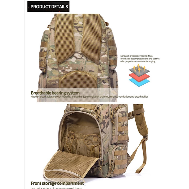 Outdoor bag waterproof hiking 1000D nylon multifunctional tactical molle backpack 