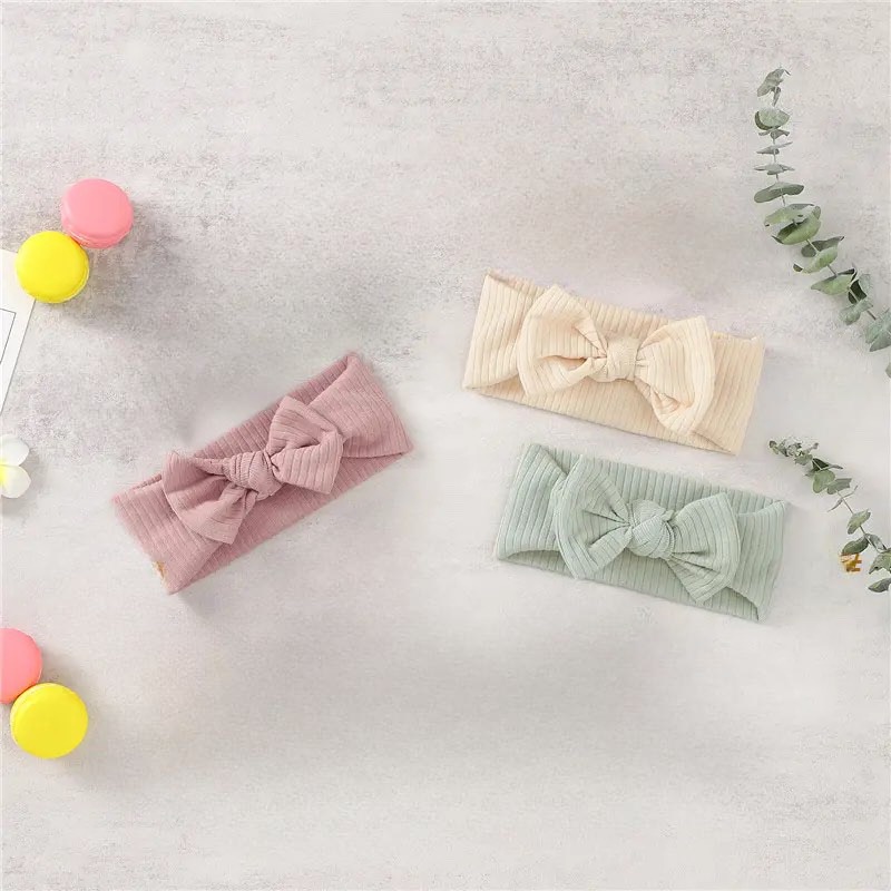 Knitted Organic Cotton baby Headbands 0-3 Months Set of 3 colors  