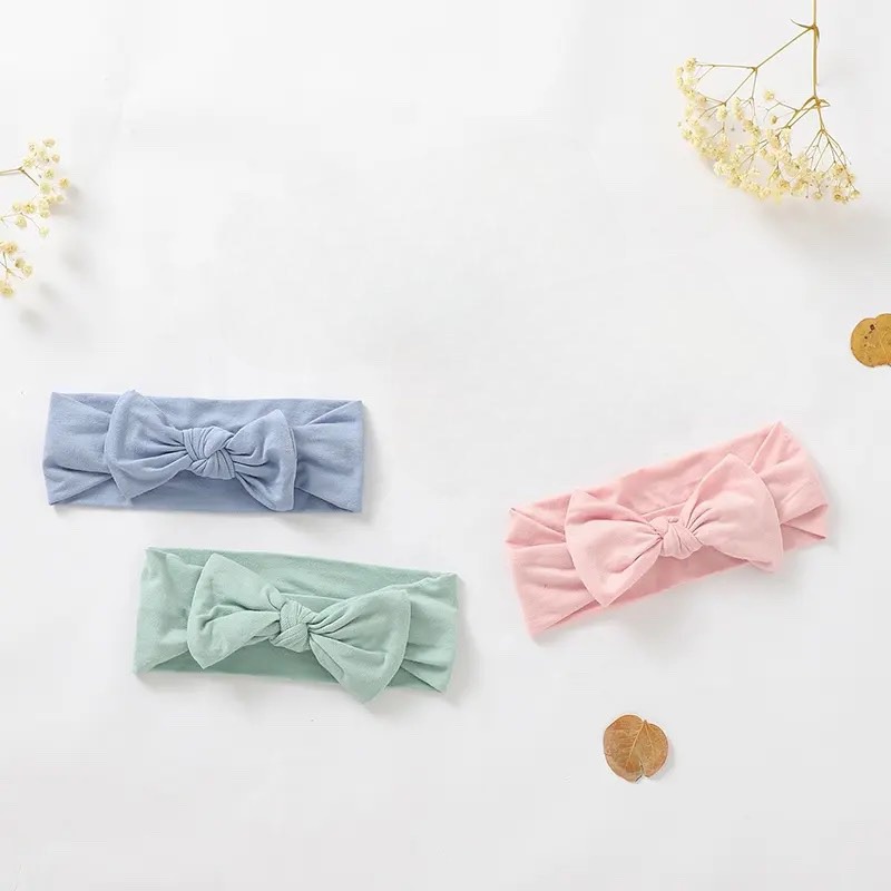 High Elastic Rayon Plain 0-3M Knotted Baby Headbands set of 3 colors 